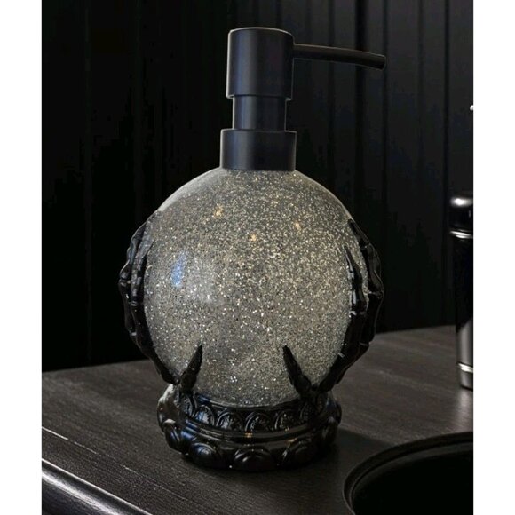 New Silver Glitter Witches Hands Crystal Ball Halloween Soap Dispenser Spooky - Picture 1 of 2